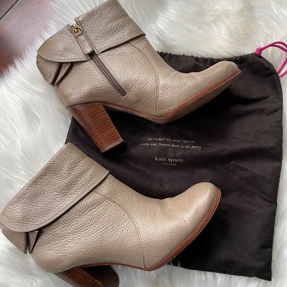KATE SPADE LANISE BOW LEATHER BOOTS Neutral Beige 7.5M - Picture 1 of 14